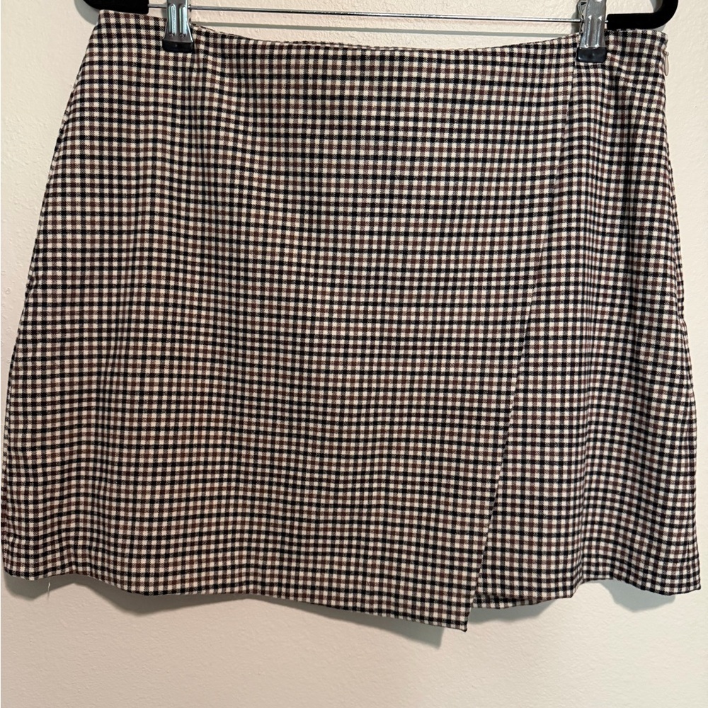 Old Navy Brown and White Gingham Mini Skirt